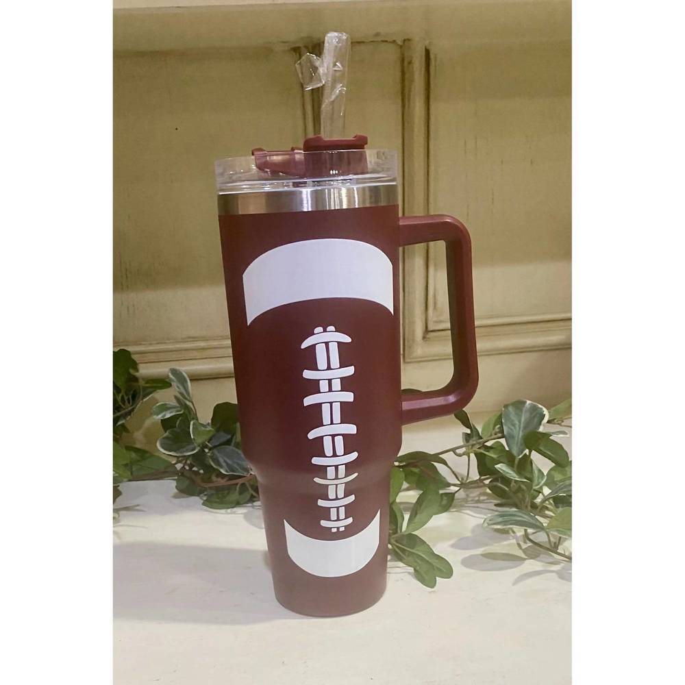 NEW NASH GREY 40 oz football tumbler with handle & straw in multi